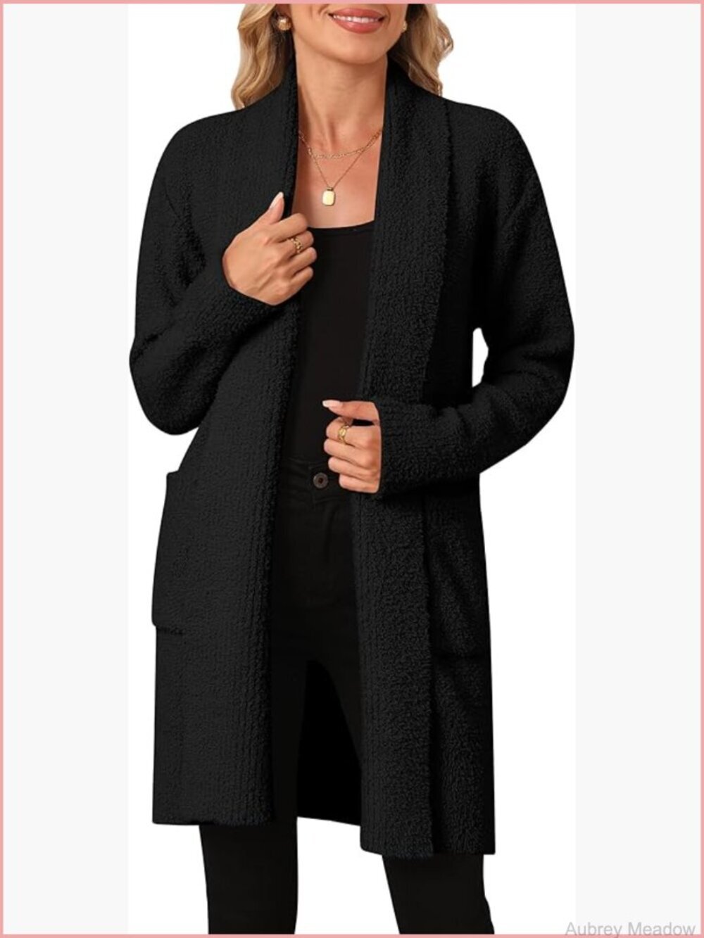 Chunky Knit Open Front Cardigan with Pockets Long Sleeve